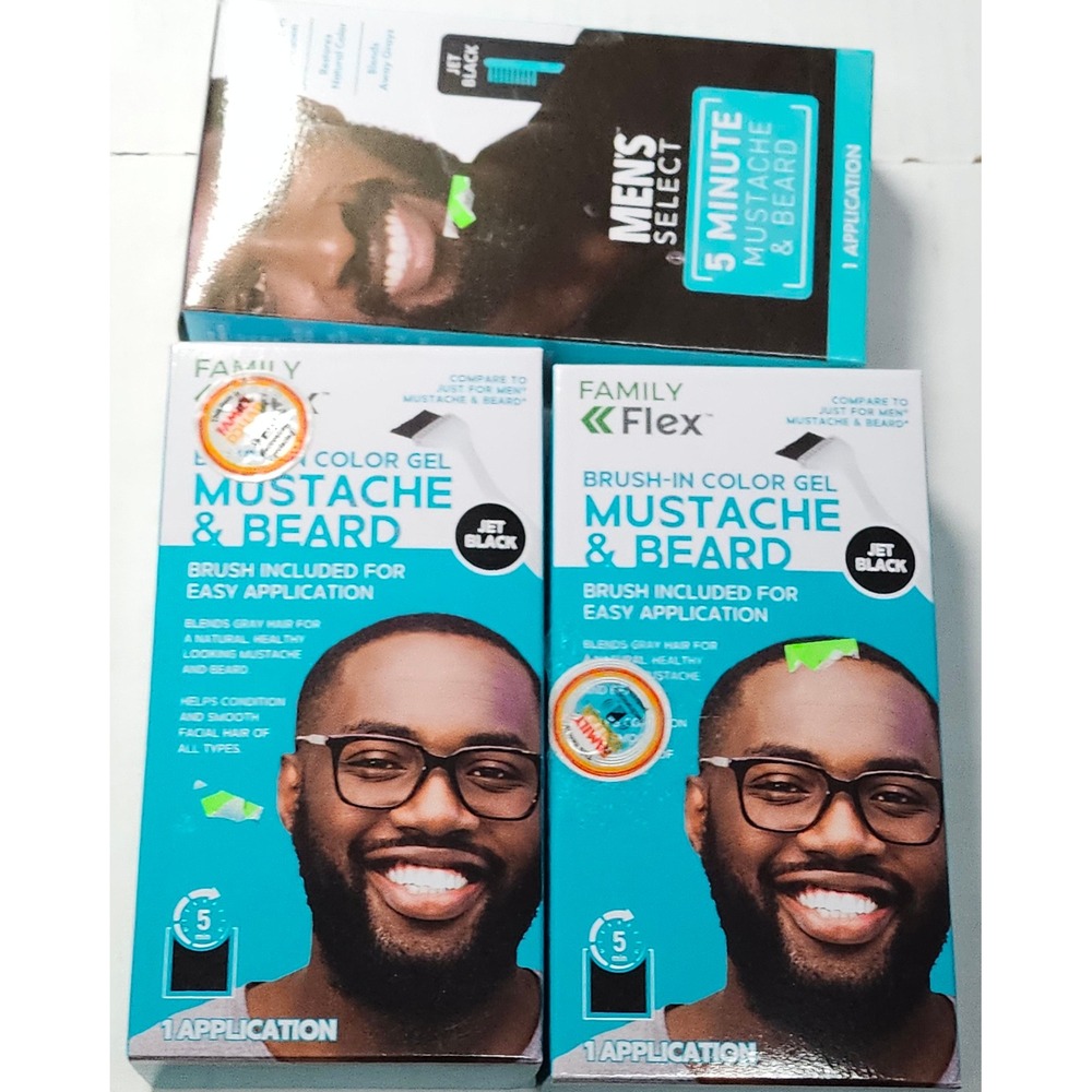 3pk Men's Mustache & Beard Brush-In Color Gel Jet Black 5 Minute‎ Gray Coverage